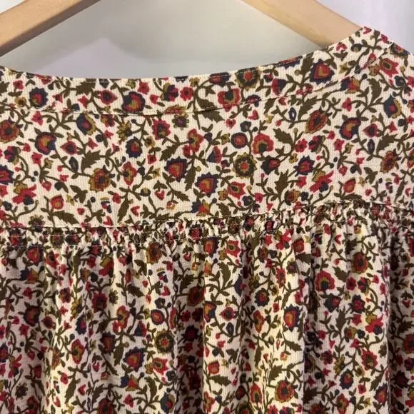 Toad & Co Manzana Peasant Top XS Ivory Red Floral Henley Long Sleeve Boho Hippie - Picture 10 of 11